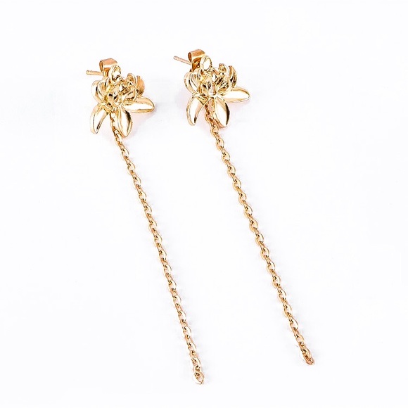 🔴5/$15🔴CLEARANCE Long Lotus Jacket Earrings NEW - Picture 3 of 8